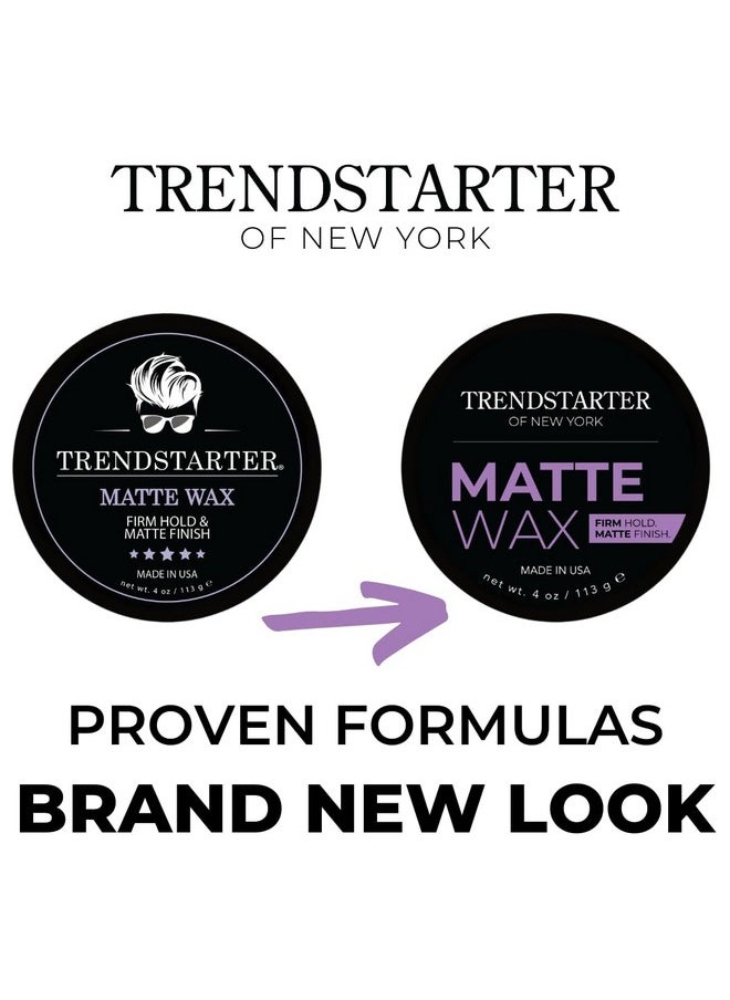 TRENDSTARTER - MATTE WAX (4oz) - Firm Hold - Matte Finish - Premium Water Based All-Day Hold Hair Styling Pomade - Flake-Free Styling Wax for All Hair Types