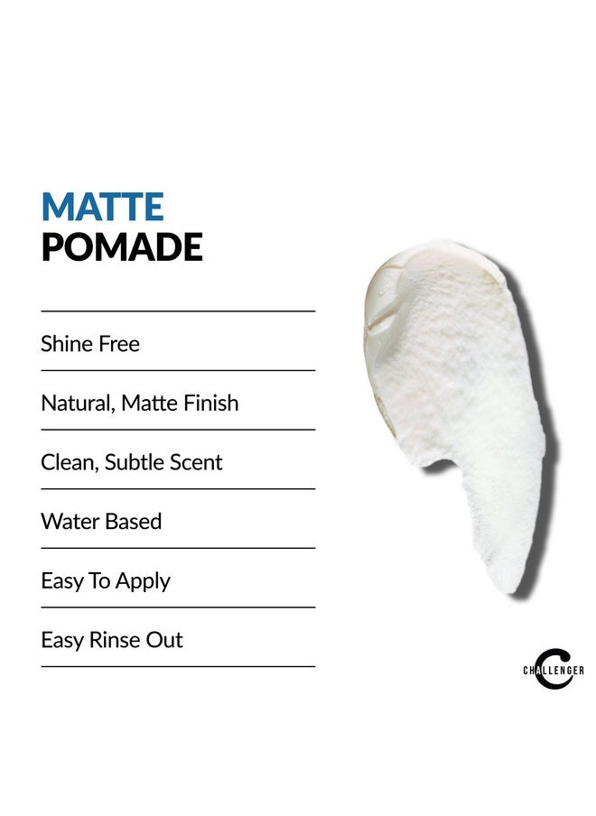 Challenger Men’s Matte Cream Pomade | Natural Shine Free Finish Product | Clean & Subtle Scent | Medium Firm Hold & Travel Friendly | 3oz