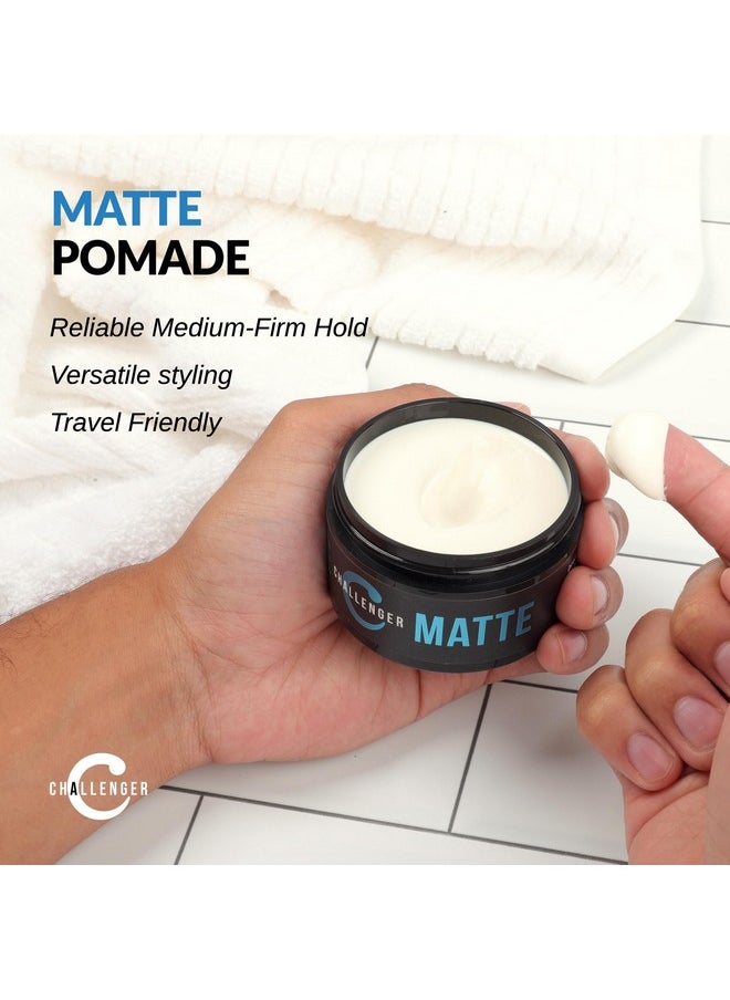 Challenger Men’s Matte Cream Pomade | Natural Shine Free Finish Product | Clean & Subtle Scent | Medium Firm Hold & Travel Friendly | 3oz