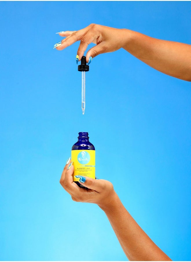 Curls Blueberry Bliss Blueberry & Mint Hair and Scalp Strengthening Oil - 4 oz, Root-Penetrating Hair Oil with Turmeric, Rosemary & Pumpkin Seed Oil, Hair and Scalp Treatment Oil, All Hair Types