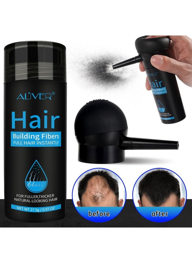 ALIVER Hair Fibers for Thinning Hair for Women & Men, Extra Spray Applicator, Black, 27.5 Gr Hair Powder Bald Spot Cover Up, Instantly Hair Filler, Undetected & Natural