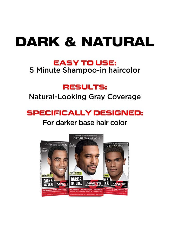 SoftSheen-Carson Dark & Natural Hair Color for Men 5 Minutes, Natural Looking Gray Coverage for Up To 6 Weeks, Shampoo-in Permanent Hair Dye, Jet Black, Ammonia Free, Jet Black