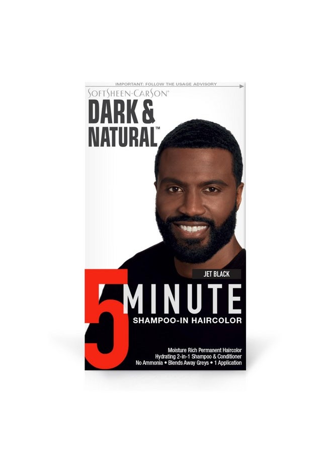 SoftSheen-Carson Dark & Natural Hair Color for Men 5 Minutes, Natural Looking Gray Coverage for Up To 6 Weeks, Shampoo-in Permanent Hair Dye, Jet Black, Ammonia Free, Jet Black