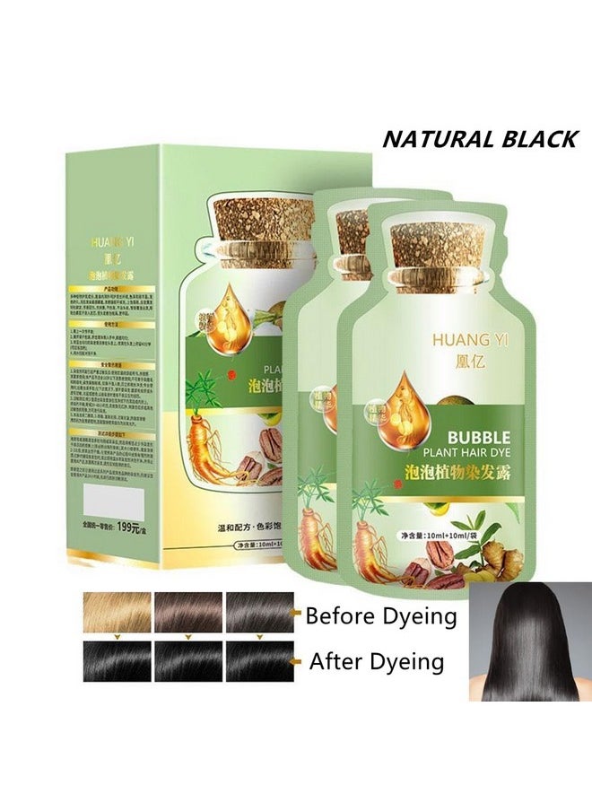 YG LianKai Natural Plant Hair Dye, New Botanical Bubble Hair Dye 20ml 10Packs/Box, Pure Plant Extract for Grey Hair Color Bubble Dye, Color Conditioner Shampoo (Natural Black)
