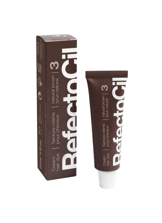RefectoCil Natural Brown (#3) Hair Tinting Kit Includes Cream Hair Dye + Liquid Oxidant 3% + Mixing Brush & Mixing Dish