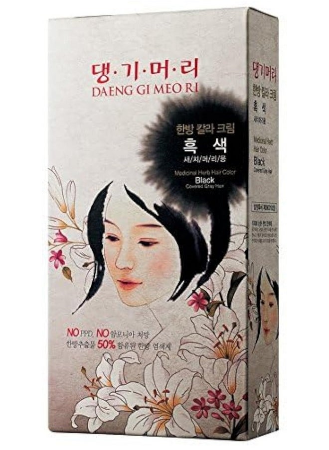 Daeng Gi Meo Ri - Korean Herbal Hair Dye Color Cream [Black] - PPD-Free Gray Coverage, Hair Protection, High-Keratin Formula, 5 Oz