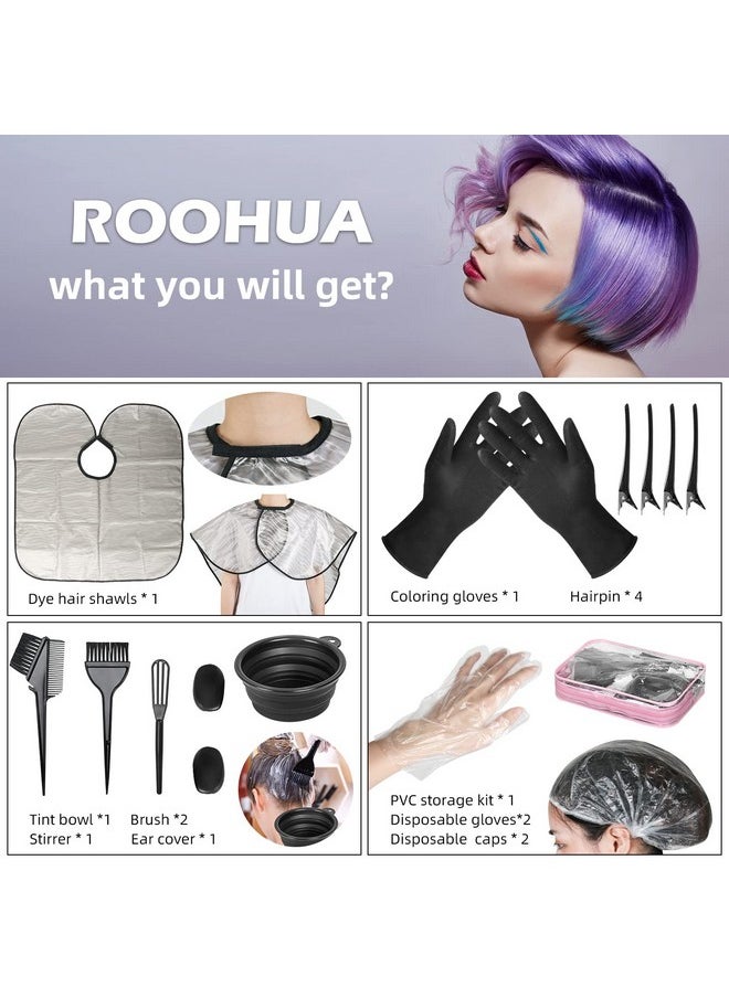 ROOHUA 16 Pieces Hair Dye Coloring Kit- Hair Tinting Bowl, Hair agitator, Dye Brush, Ear Cover, Hairpin, Hair Coloring Cape For Hair Dye Tools