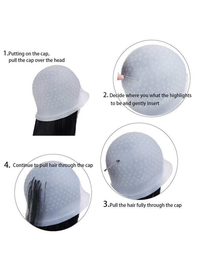 Silicone Highlight Caps Set for Color Hair 2 PCS Professional Reusable Highlighting Caps with Hooks & Salon Hairdressing Dyeing Staining Tools for Women Men