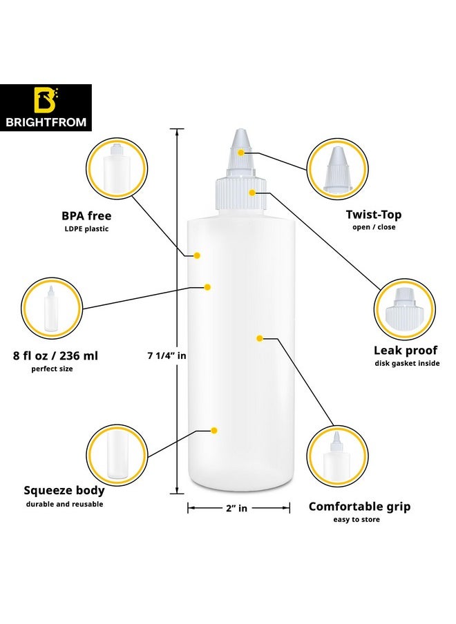 BRIGHTFROM Twist Top Applicator Bottles, Squeeze 8 OZ Empty Plastic Bottles, Refillable, Open/Close Nozzle - Hair Coloring/Multi Purpose (Pack of 2)