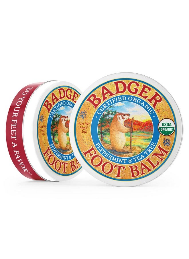 Badger Foot Balm, Organic Tea Tree & Olive Oil Foot Care for Dry Cracked Heels, Cracked Heel Repair for Dry Cracked Feet, Foot Cream Heel Balm, 2 oz