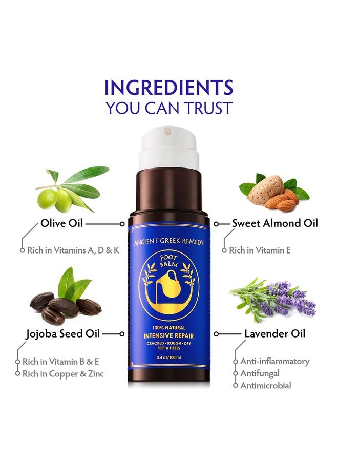 Ancient Greek Remedy Organic Foot Balm for Dry Cracked Feet and Heels, Made of Olive, Almond, Jojoba, Lavender and Vitamin E Oil. Natural Cream Moisturizer for Dry Skin Care for Women, Men