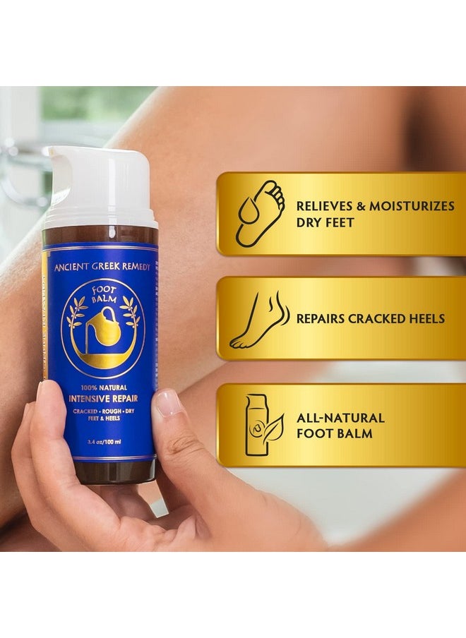 Ancient Greek Remedy Organic Foot Balm for Dry Cracked Feet and Heels, Made of Olive, Almond, Jojoba, Lavender and Vitamin E Oil. Natural Cream Moisturizer for Dry Skin Care for Women, Men