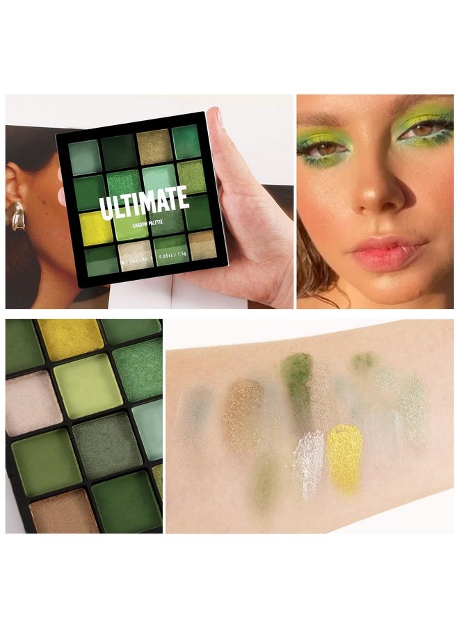 Boobeen Colorful Eyeshadow Palette Makeup-16 Colors, Matte and Glitter Eyeshadow, Bright Eyeshadow palettes, Blendable, Easy to Build Dramatic Glamour Looks (Green)