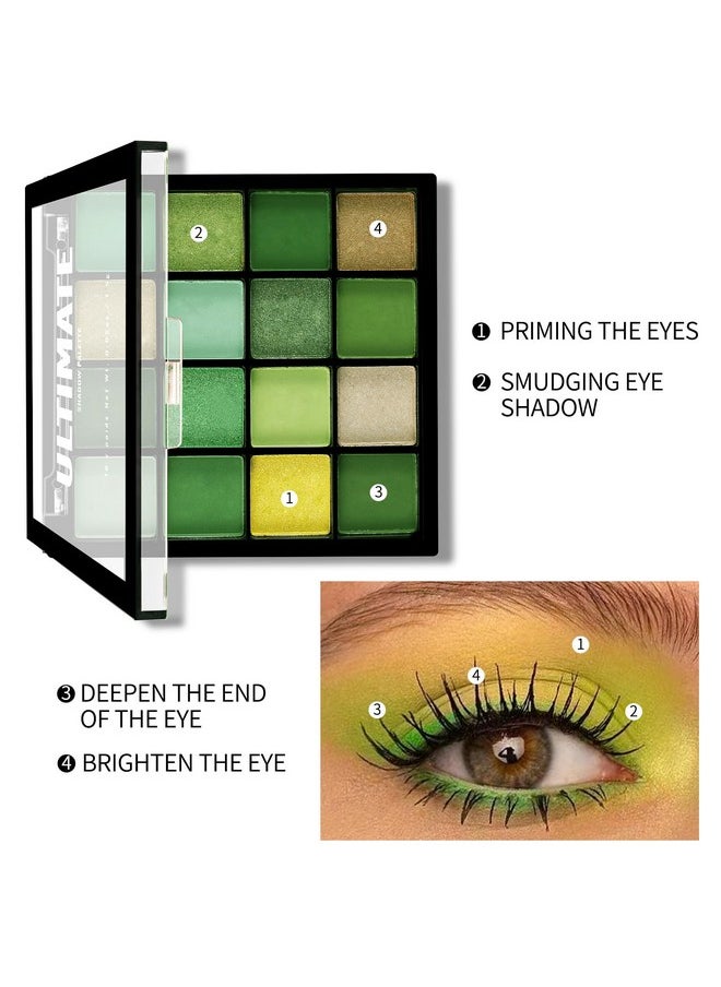 Boobeen Colorful Eyeshadow Palette Makeup-16 Colors, Matte and Glitter Eyeshadow, Bright Eyeshadow palettes, Blendable, Easy to Build Dramatic Glamour Looks (Green)