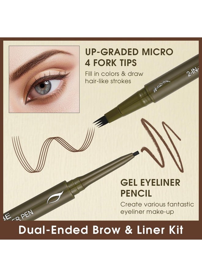 UCANBE Eyebrow Pen, Dual-Ended Eyebrow Pencil with 4-Fork-Tip & Gel Eyeliner for Women, Eye Brow Pen with Gel Eyeliner Pencil, Microblading Eyebrow Pencils with Hair Like Strokes, Light Brown