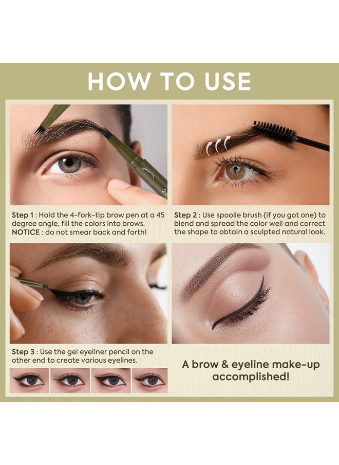 UCANBE Eyebrow Pen, Dual-Ended Eyebrow Pencil with 4-Fork-Tip & Gel Eyeliner for Women, Eye Brow Pen with Gel Eyeliner Pencil, Microblading Eyebrow Pencils with Hair Like Strokes, Light Brown
