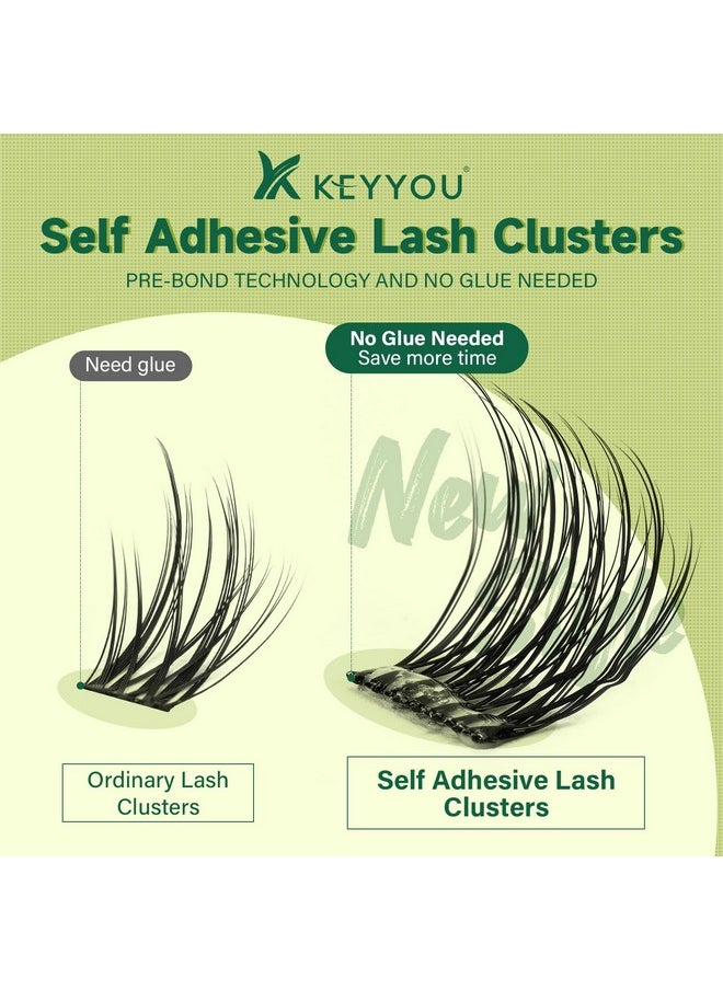 Self Adhesive Eyelashes 32pcs Lash Clusters Press On Lashes KEYYOU Pre Glued Eyelash Clusters No Glue No Remover Needed Easy to Apply Save Time(PB02,D-10-16MIX)