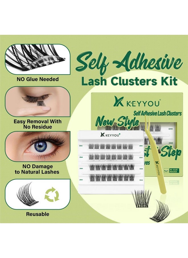 Self Adhesive Eyelashes 32pcs Lash Clusters Press On Lashes KEYYOU Pre Glued Eyelash Clusters No Glue No Remover Needed Easy to Apply Save Time(PB02,D-10-16MIX)