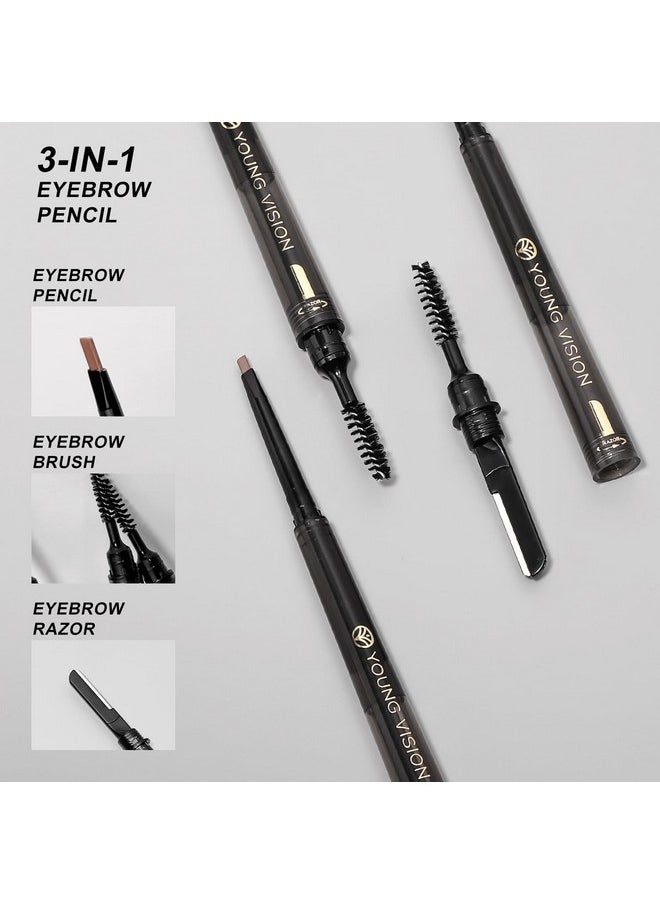 YOUNG VISION 3-in-1 Eyebrow Pencil, Eye Brow Pen, Brush and Razor Trio, Micro-Fine + Define Eyebrow Shades, Easy To Use, Long Lasting and Waterproof