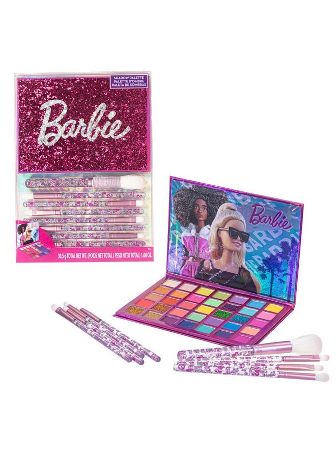 Barbie 35-Well Eyeshadow Palette, Shimmery and Opaque Colors, Pigmented Blendable, 8 Application Brushes Ages 8+, Perfect for Parties, Sleepovers & Makeovers, By Townley Girl