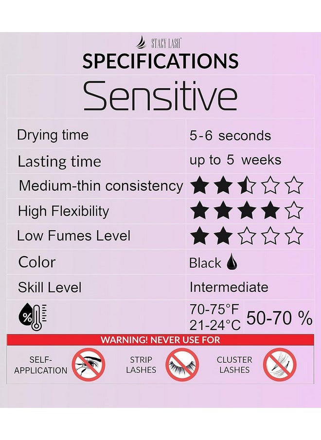 Sensitive Eyelash Extension Glue Stacy Lash 0.17fl.oz/5ml / 5-6 Sec Drying time/Retention - 4-5 Weeks/Black Adhesive/Professional Supplies