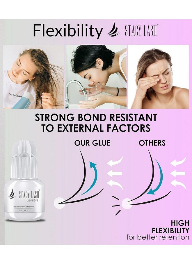 Sensitive Eyelash Extension Glue Stacy Lash 0.17fl.oz/5ml / 5-6 Sec Drying time/Retention - 4-5 Weeks/Black Adhesive/Professional Supplies