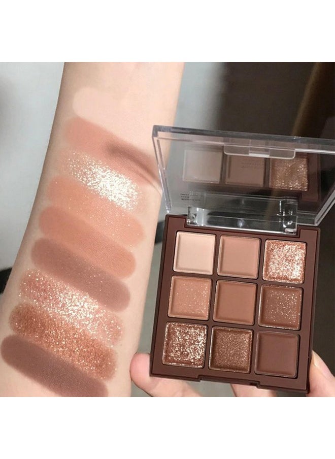 Erinde 9 Colors Eyeshadow Palette, Matte Shimmer Glitter Eye Shadow Palette Makeup, Highly Pigmented Long Lasting Waterproof, Natural Neutral Nude Eyeshadow Makeup Pallet, Chocolate Brown