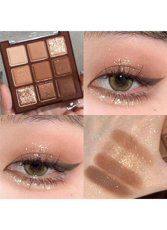 Erinde 9 Colors Eyeshadow Palette, Matte Shimmer Glitter Eye Shadow Palette Makeup, Highly Pigmented Long Lasting Waterproof, Natural Neutral Nude Eyeshadow Makeup Pallet, Chocolate Brown