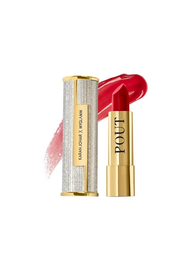 MyGlamm POUT by Karan Johar Tinted Plumping Lipstick | Glossy Lipstick for Women With Petal Glow Finish | Buildable Colour & Shine | Moisturising Formula | Power Pout (Red Shade) | 3.5g