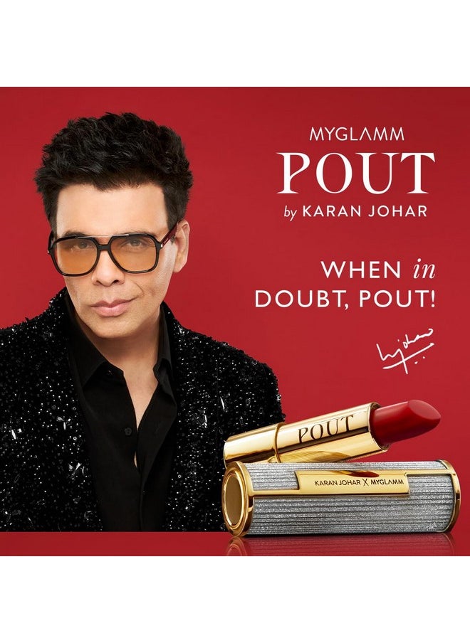 MyGlamm POUT by Karan Johar Tinted Plumping Lipstick | Glossy Lipstick for Women With Petal Glow Finish | Buildable Colour & Shine | Moisturising Formula | Power Pout (Red Shade) | 3.5g