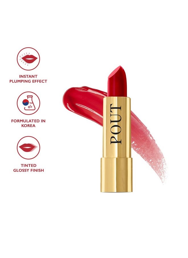 MyGlamm POUT by Karan Johar Tinted Plumping Lipstick | Glossy Lipstick for Women With Petal Glow Finish | Buildable Colour & Shine | Moisturising Formula | Power Pout (Red Shade) | 3.5g