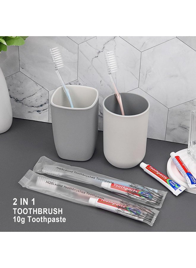 HQSLsund 100 pcs Disposable Toothbrushes with Toothpaste Individually Wrapped, 2 Color Toothbrushes and Toothpaste 10g, Bulk Toothbrushes Toothpaste for Homeless,Airbnb,Hotel