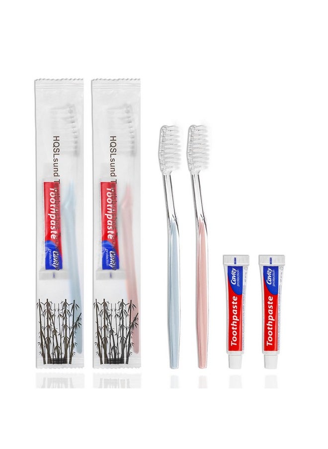 HQSLsund 100 pcs Disposable Toothbrushes with Toothpaste Individually Wrapped, 2 Color Toothbrushes and Toothpaste 10g, Bulk Toothbrushes Toothpaste for Homeless,Airbnb,Hotel