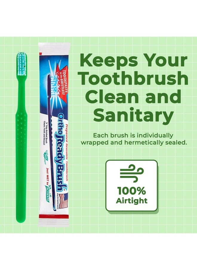 Ortho ReadyBrush Prepasted Individually Wrapped Toothbrush- Soft Orthodontic Gentle V-Trim Bristles for Braces, Gum Care -30 Pack - Children or Adults Made in USA (30)