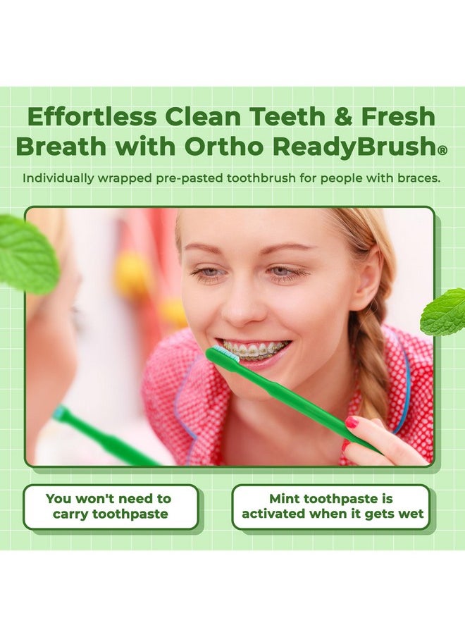 Ortho ReadyBrush Prepasted Individually Wrapped Toothbrush- Soft Orthodontic Gentle V-Trim Bristles for Braces, Gum Care -30 Pack - Children or Adults Made in USA (30)