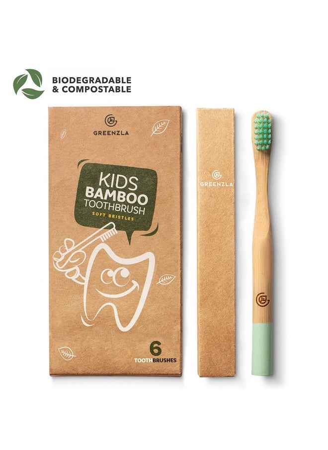 Greenzla Kids Bamboo Toothbrushes (6 Pack) | BPA Free Soft Bristles Toothbrushes | Eco-Friendly, Natural Bamboo Toothbrush Set | Biodegradable & Compostable Charcoal Wooden Toothbrushes