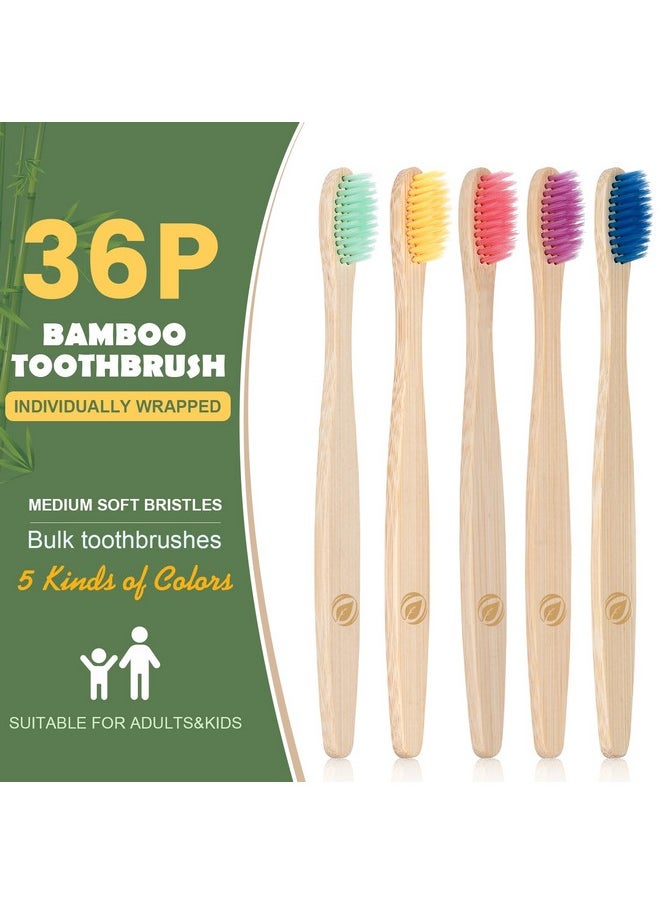Navona 36 PCS Biodegradable Bamboo Toothbrushes, Individually Wrapped Bulk Toothbrushes, BPA Free Soft Bristles Eco-Friendly, Natural Wood Toothbrushes Bulk, Reusable Travel Toothbrushes
