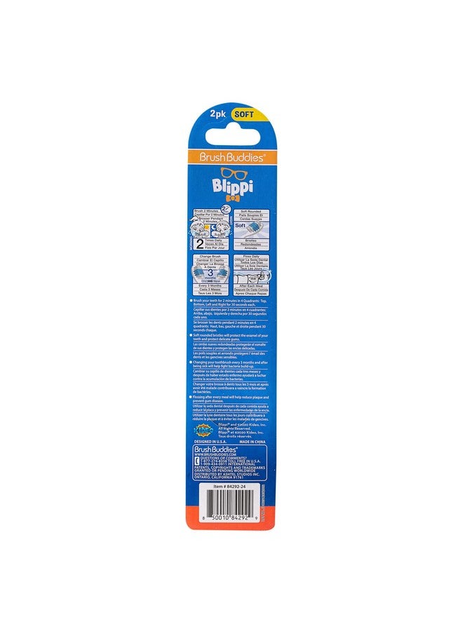 Brush Buddies Blippi Kids Toothbrushes, Manual Toothbrushes for Kids, Toothbrush for Toddlers 2-4 Years, Blippi Childrens Toothbrush, Soft Toothbrushes, 2PK