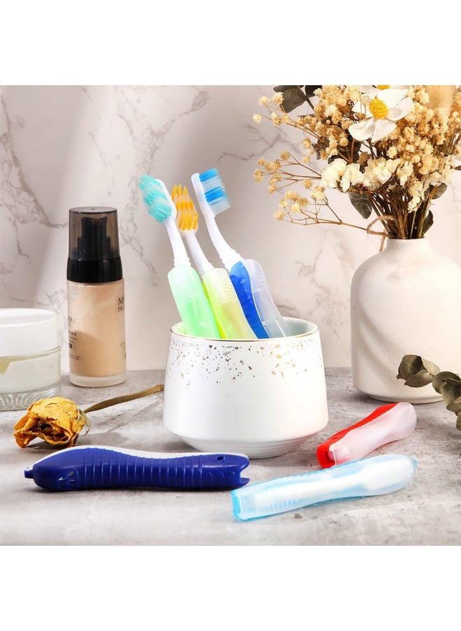 Zopeal 6 Pieces Travel Folding Toothbrush Bulk Portable Toothbrush Built in Cover Travel Size Multi Color Collapsable Backpacking Toothbrush for Hiking Camping Business Trip Daily Use Women Men