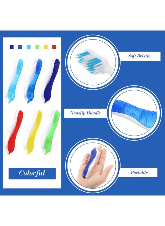 Zopeal 6 Pieces Travel Folding Toothbrush Bulk Portable Toothbrush Built in Cover Travel Size Multi Color Collapsable Backpacking Toothbrush for Hiking Camping Business Trip Daily Use Women Men