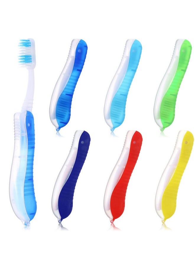 Zopeal 6 Pieces Travel Folding Toothbrush Bulk Portable Toothbrush Built in Cover Travel Size Multi Color Collapsable Backpacking Toothbrush for Hiking Camping Business Trip Daily Use Women Men