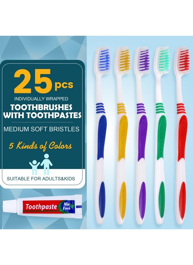25 PCS Individually Wrapped Toothbrushes with Toothpaste Bulk, Disposable Toothbrushes Bulk, Bulk Toothpaste, Travel Toothpaste Bulk, Ergonomics Handle, Soft Bristle, Perfect for Travel,Hotel,Donation