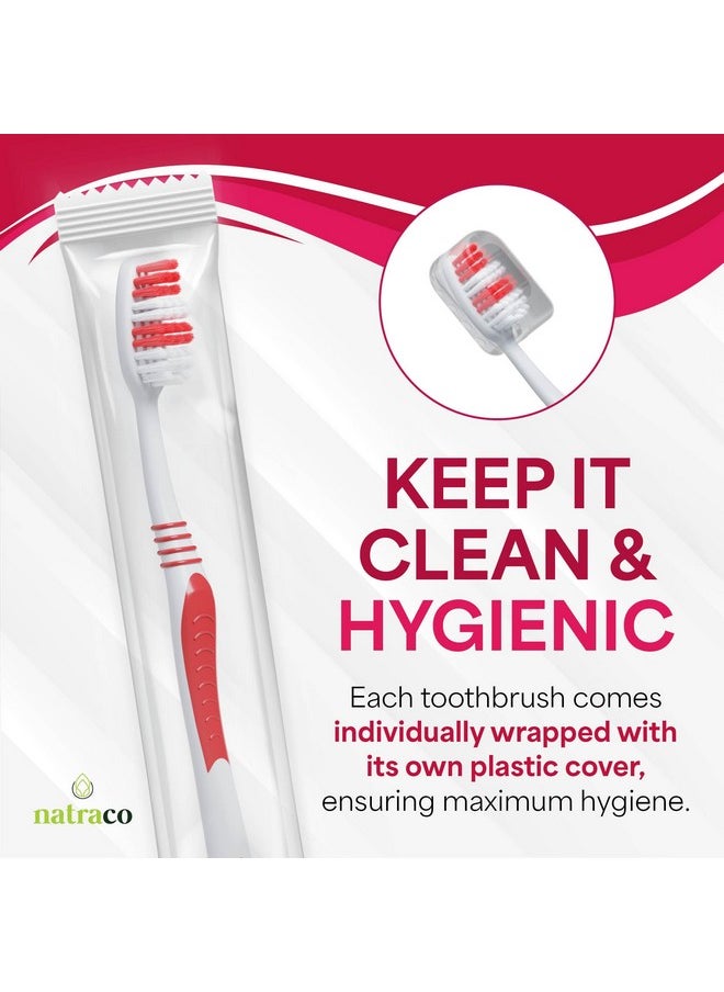 natraco Bulk Toothbrush Pack with Covers | Premium Quality Individually Wrapped Colorful Tooth Brushes | Medium Soft Bristles for Travel, Donations, Hotels (100)