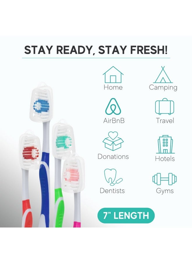 120 Pack Bulk Toothbrushes w/Cover Caps, Individually Wrapped Disposable Travel Toothbrush, Value Size, Long Lasting 3+ Months, Med-Soft Manual Teeth Brush Bristles, 4 Colors (Red Green Blue Pink)