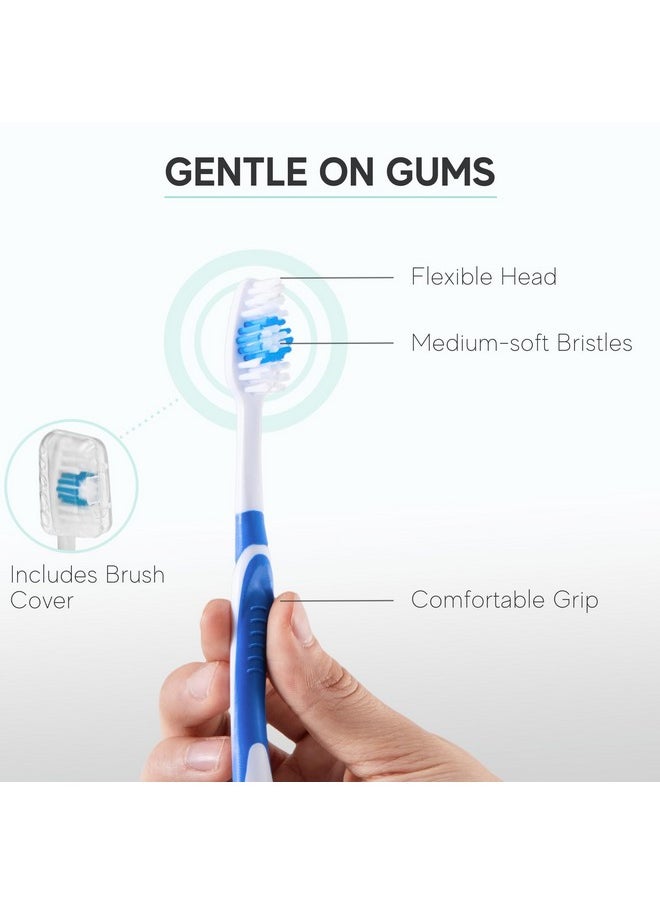 120 Pack Bulk Toothbrushes w/Cover Caps, Individually Wrapped Disposable Travel Toothbrush, Value Size, Long Lasting 3+ Months, Med-Soft Manual Teeth Brush Bristles, 4 Colors (Red Green Blue Pink)