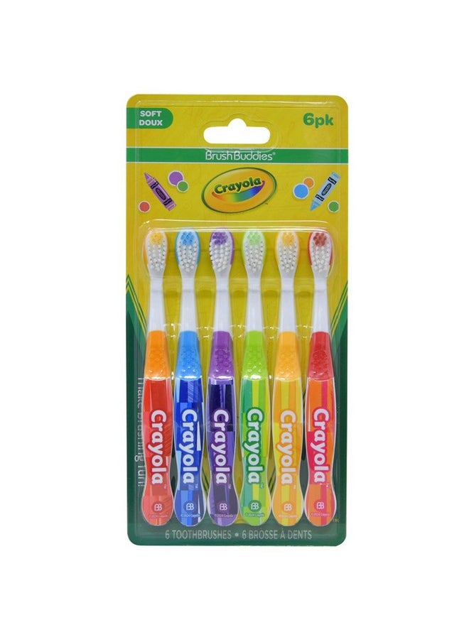 Brush Buddies Crayola Kids Toothbrush, Toddler Toothbrush, Children's Toothbrush, Soft Bristle Toothbrush for Kids, 6PK