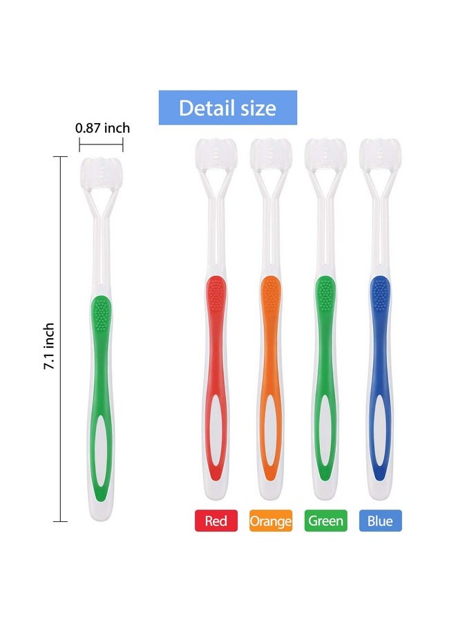 Boao 4 Pieces Three Sided Toothbrush Autism Sensory Toothbrush Bristle Travel Toothbrush for Kids Complete Teeth Gum Care Pretty Good Angle Clean Each Tooth, Soft and Gentle (Green, Blue, Yellow, Red)