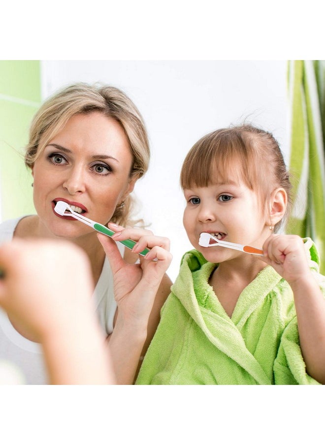 Boao 4 Pieces Three Sided Toothbrush Autism Sensory Toothbrush Bristle Travel Toothbrush for Kids Complete Teeth Gum Care Pretty Good Angle Clean Each Tooth, Soft and Gentle (Green, Blue, Yellow, Red)