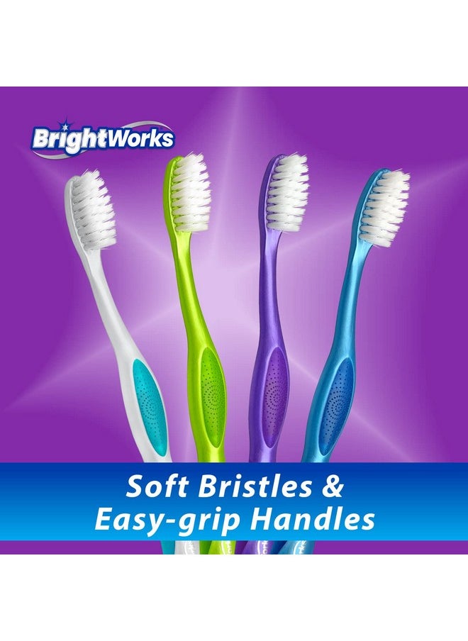 BrightWorks Dazzling Clean Manual Toothbrush (10 Pack), Soft, Bristles Designed to Clean in Between Teeth. Great for Sensitive Teeth or Sensory Issues (multiple colors).