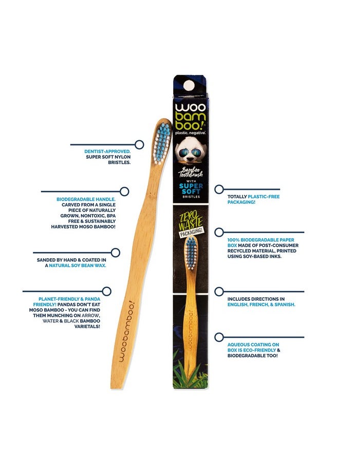 Woobamboo! Bamboo Toothbrush - Adult - Super Soft Bristle - BPA Free Nylon Bristles - Eco-Friendly, Biodegradable, Compostable, Vegan (Pack of 1)